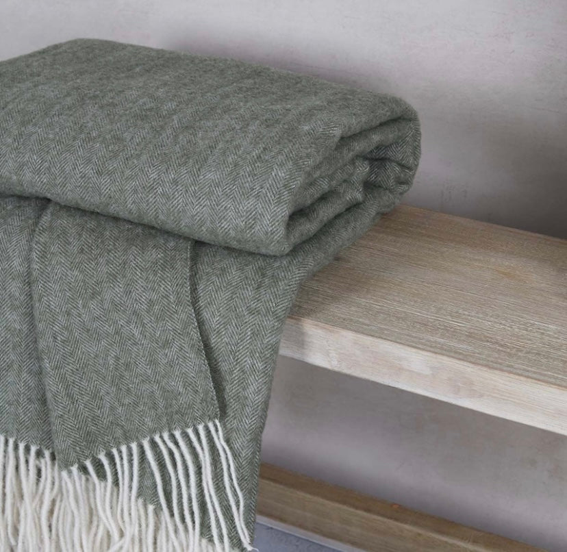 Olive Green Wool Throw