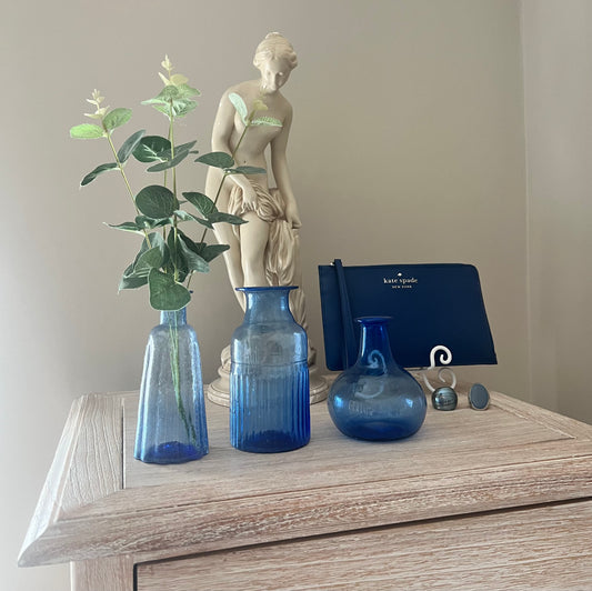 Three Blue Glass Vases