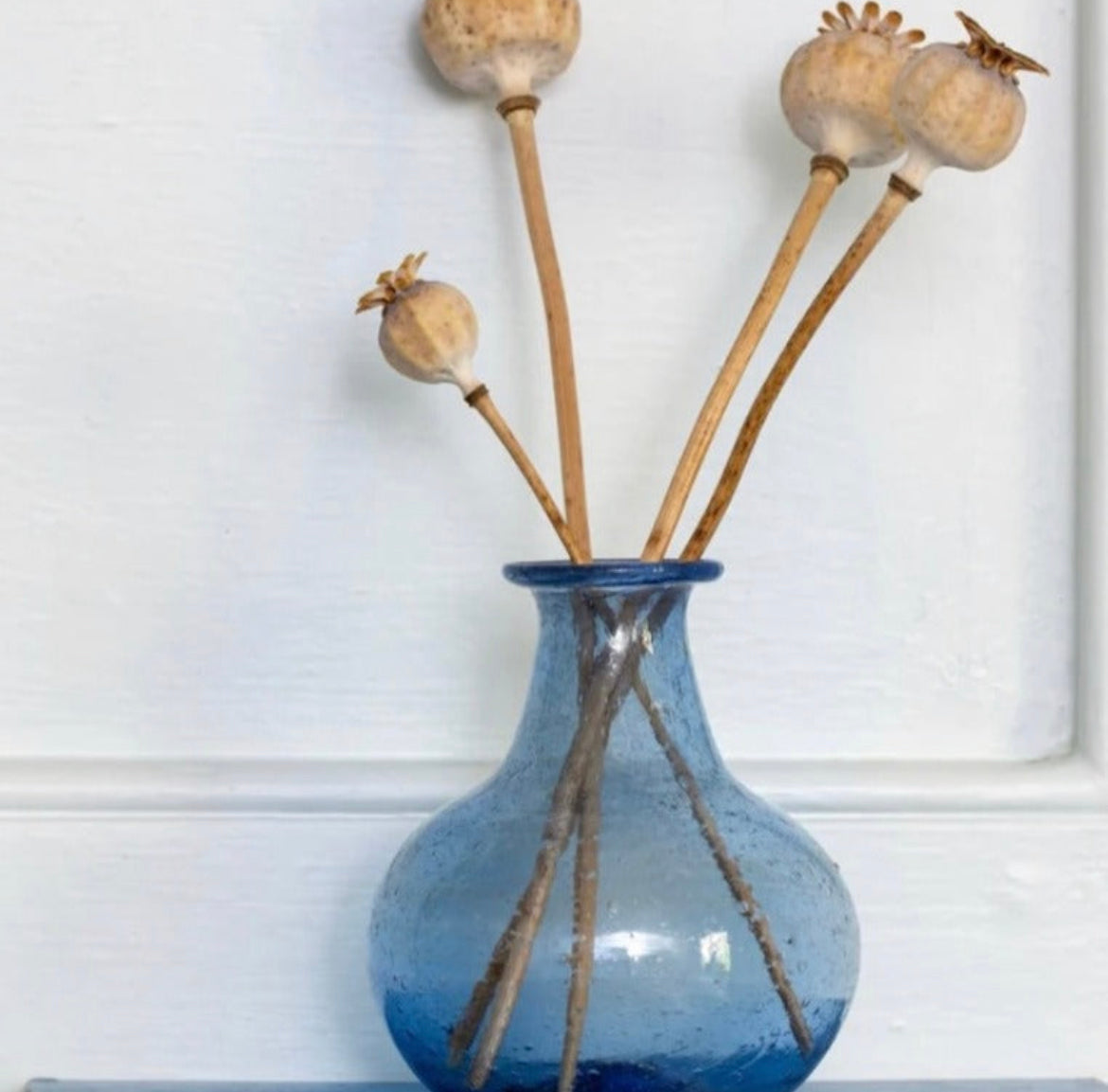 Three Blue Glass Vases