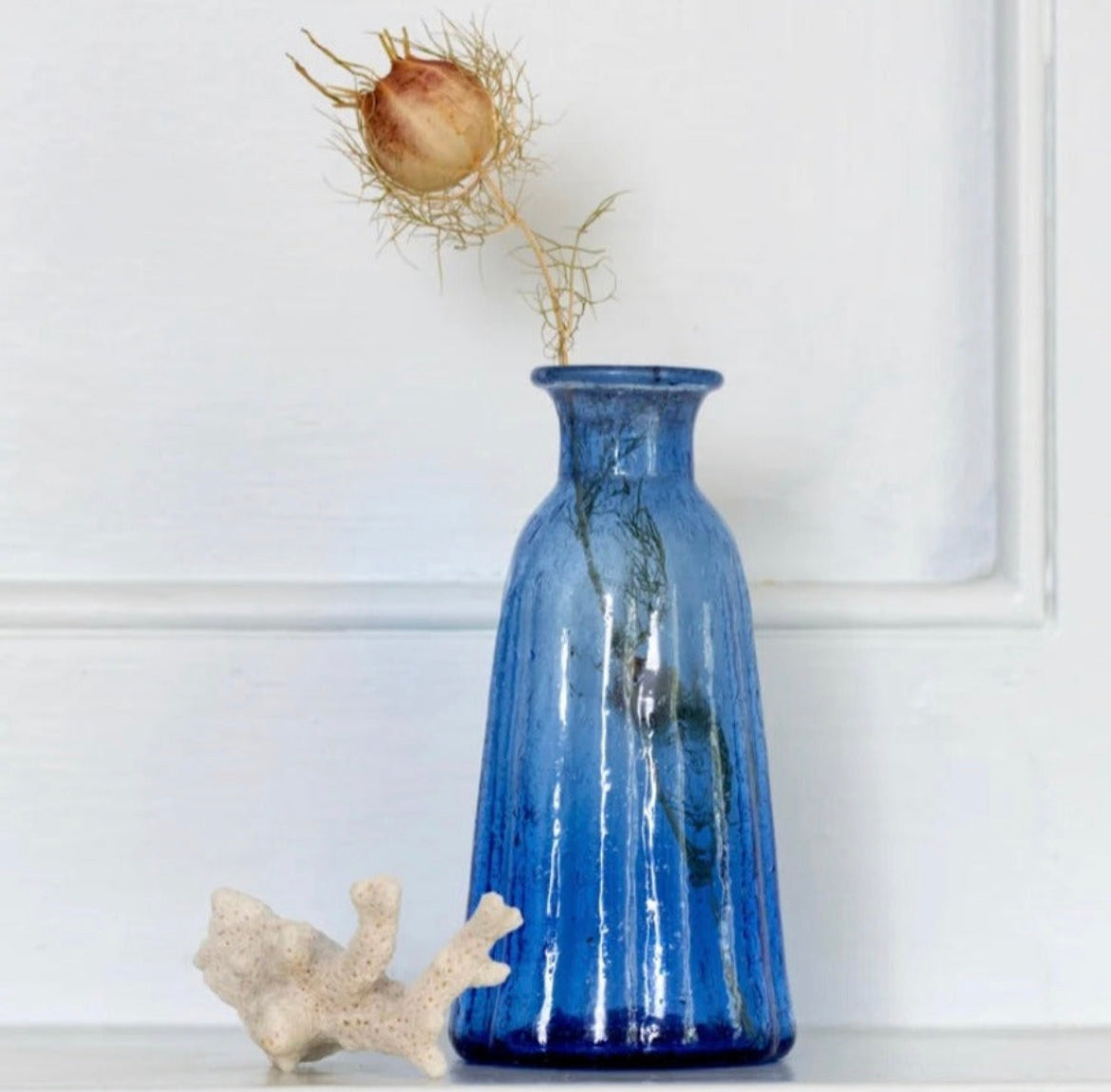 Three Blue Glass Vases