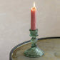 Green Glass Harlequin Candlestick