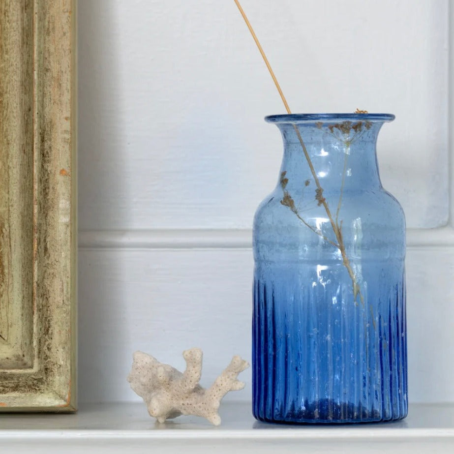 Three Blue Glass Vases