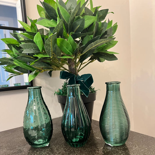 Ornate Green Glass Vases