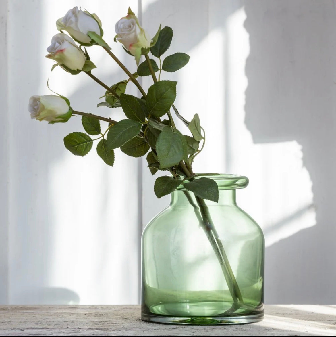 Rolled Top Green Glass Vase