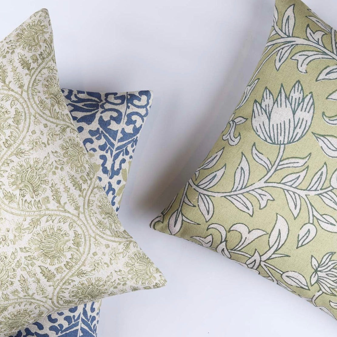 Lime Green Floral Cushion