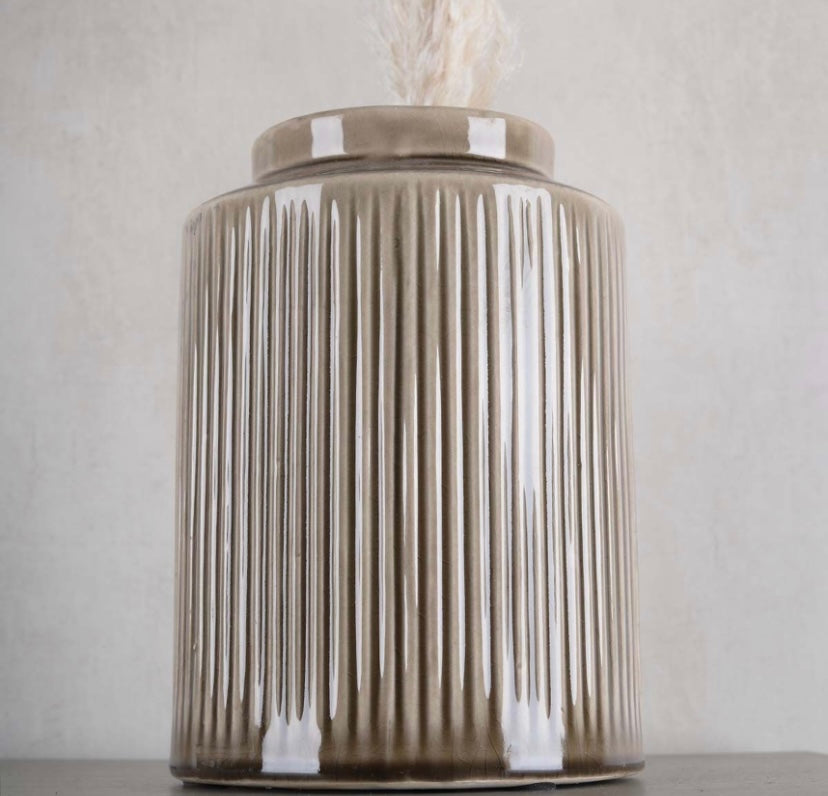 Taupe Ribbed Pottery Vase